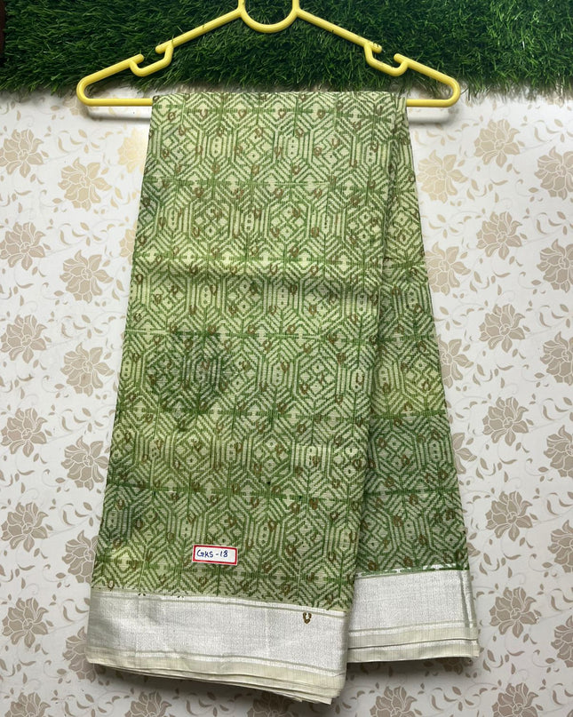 Semi Cotton Printed Kota Saree With Pista Green Colour
