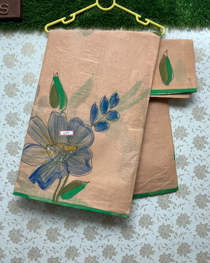 Printed Cotton Saree With Gold Colour
