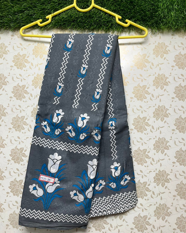 Mul Mul Cotton Saree with Gray Colour