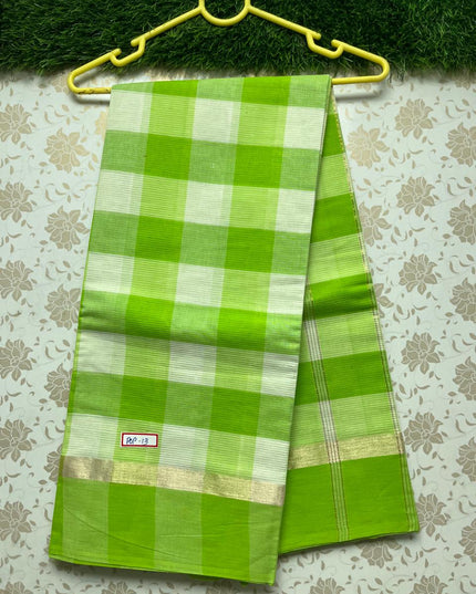 Daily Wear Handloom Cotton Saree Green and Half white