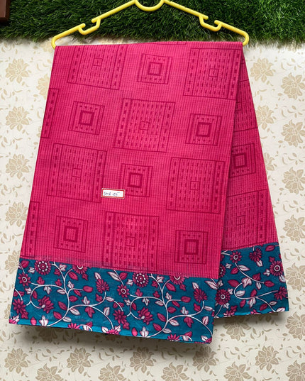 Printed Cotton Saree Red and Blue border