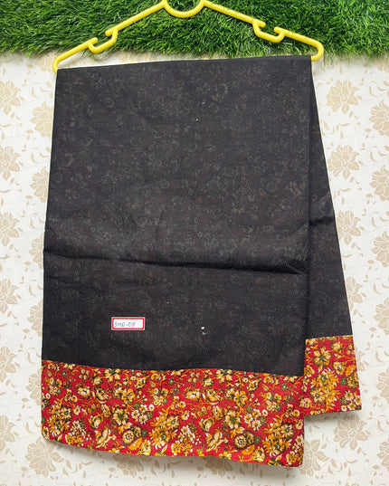 Printed Cotton Saree Black and Red colour Border