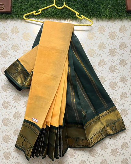Plain Two Side Border Handloom Cotton Saree with Orange & Green Border