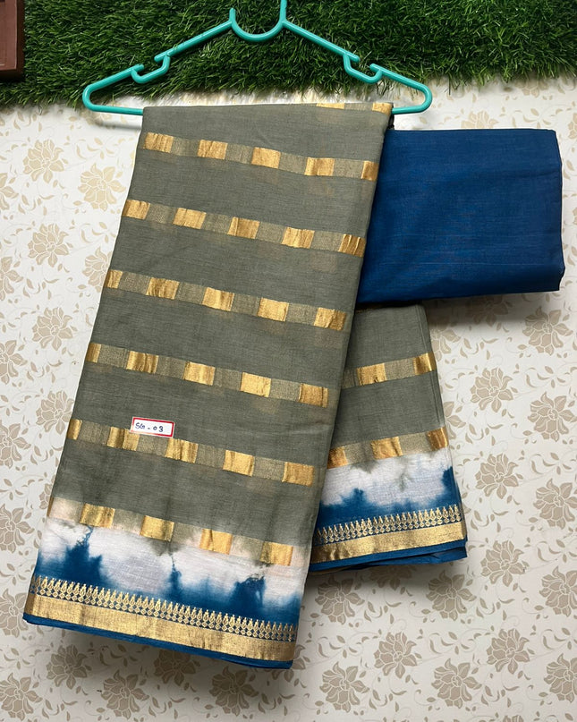 Dailywear Printed Cotton Saree with Thread weave gray colour