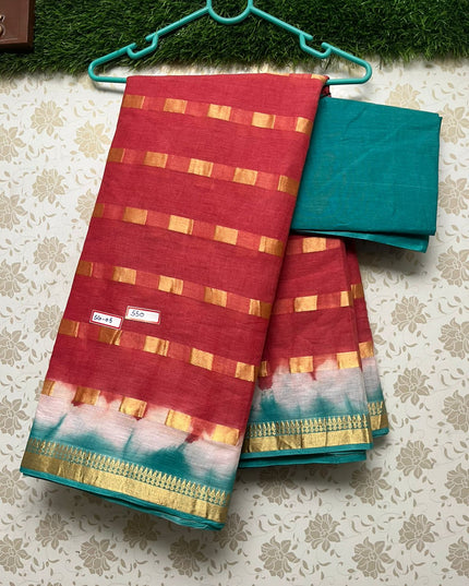 Dailywear Printed Cotton Saree with Thread weave Red colour