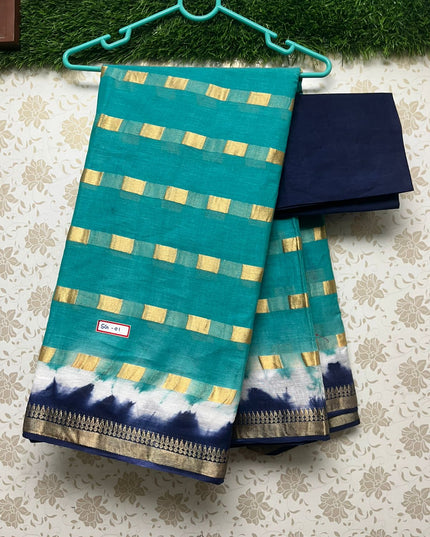 Dailywear Printed Cotton Saree with Thread weave Sea blue colour