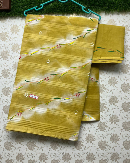 Brush Paint Cross design cotton saree Sampangi yellow colour