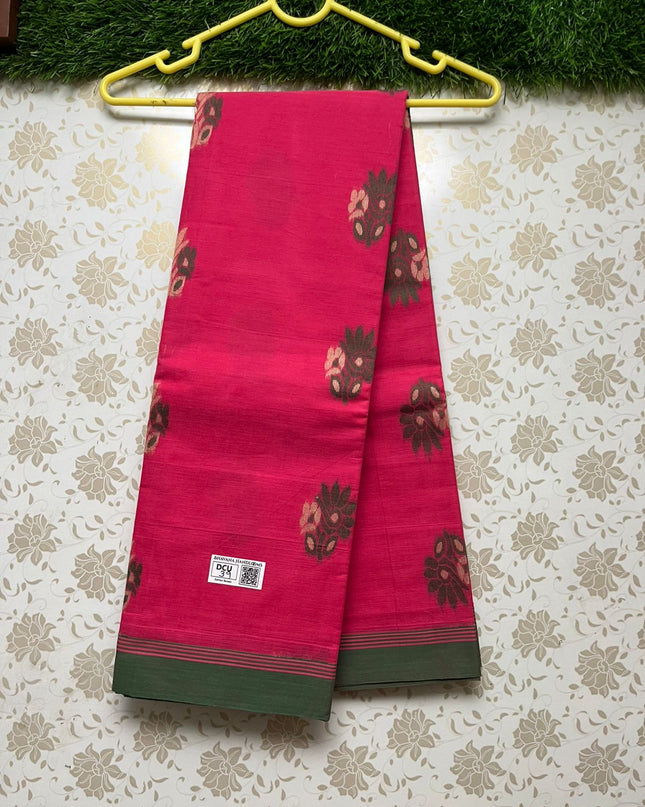 Coimbatore Handloom Cotton Saree with Rich Pallu Pink Colour