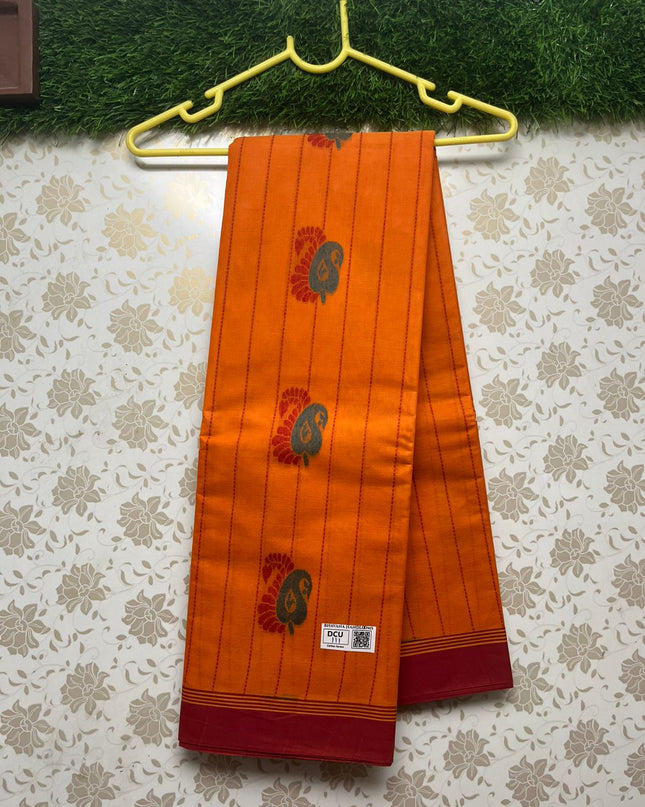 Coimbatore Handloom Cotton Saree with Rich Pallu Orange Colour