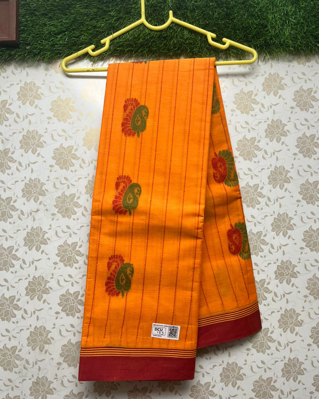 Coimbatore Handloom Cotton Saree with Rich Pallu Yellow Colour