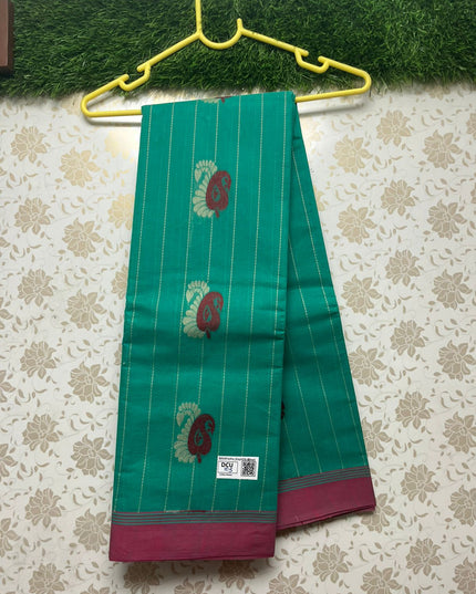 Coimbatore Handloom Cotton Saree with Rich Pallu Sea Green Colour