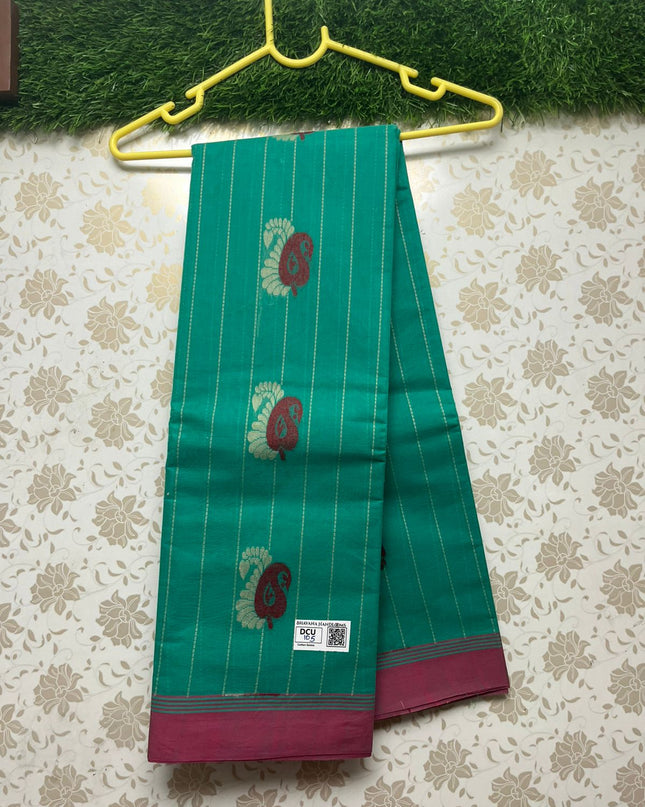 Coimbatore Handloom Cotton Saree with Rich Pallu Sea Green Colour