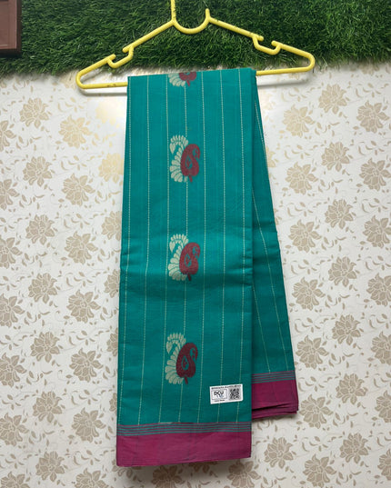 Coimbatore Handloom Cotton Saree with Rich Pallu Sea blue Colour