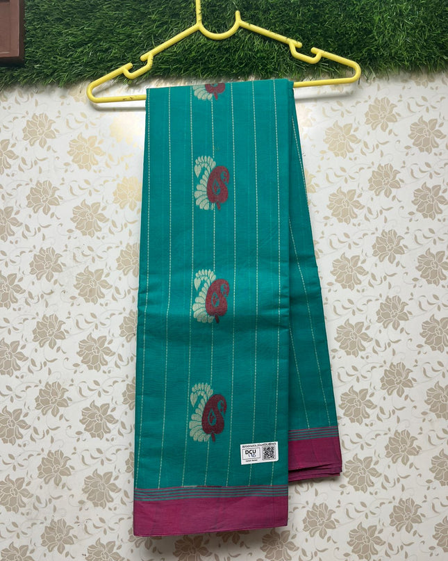Coimbatore Handloom Cotton Saree with Rich Pallu Sea blue Colour
