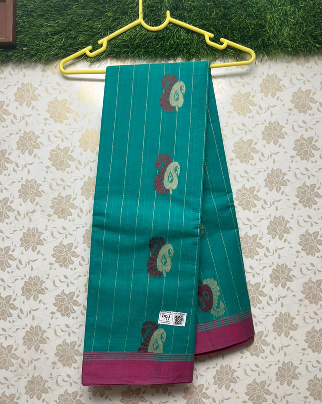Coimbatore Handloom Cotton Saree with Rich Pallu Sea blue Colour