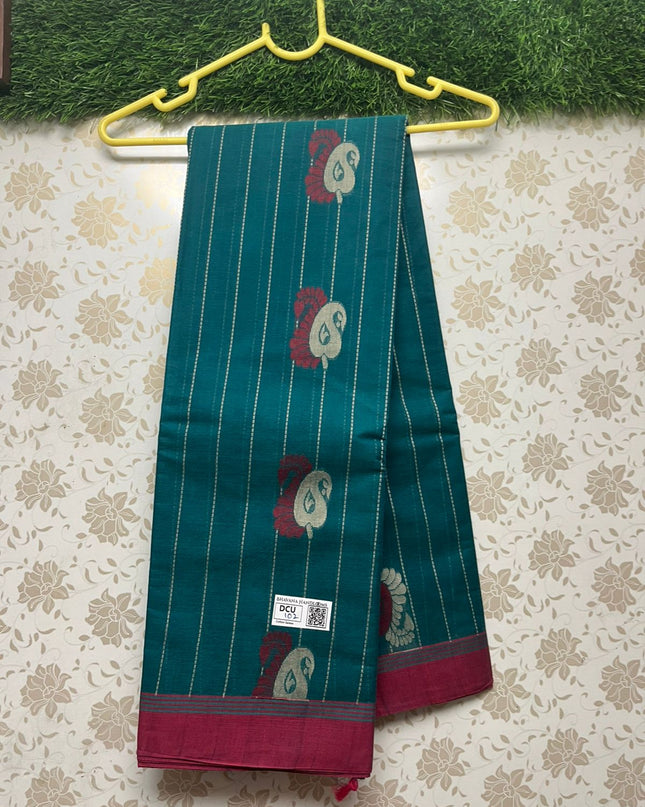 Coimbatore Handloom Cotton Saree with Rich Pallu dark Sea blue Colour