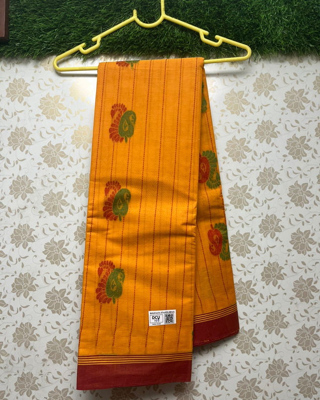 Coimbatore Handloom Cotton Saree with Rich Pallu Yellow Colour
