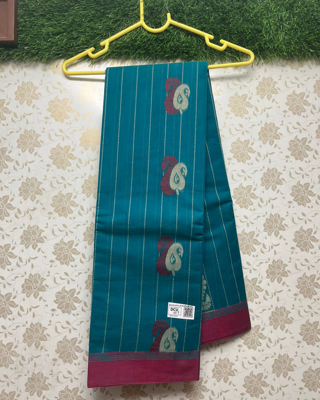 Coimbatore Handloom Cotton Saree with Rich Pallu Sea blue Colour