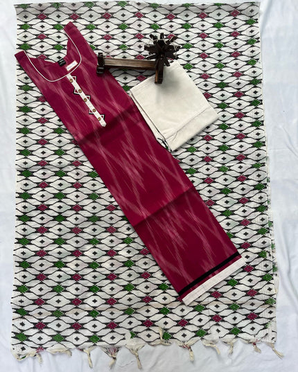 Stitched cotton dress with Full length Lining Pink Colour kalamkari design 3pc set