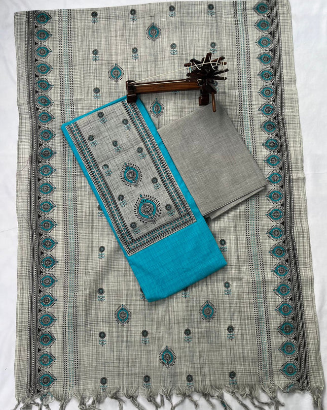 Pure Cotton Fabric Dress Material With Sky Blue Colour