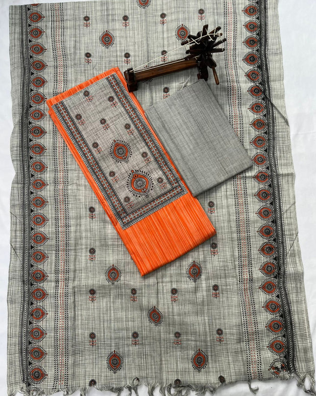 Pure Cotton Fabric Dress Material With Orange Colour