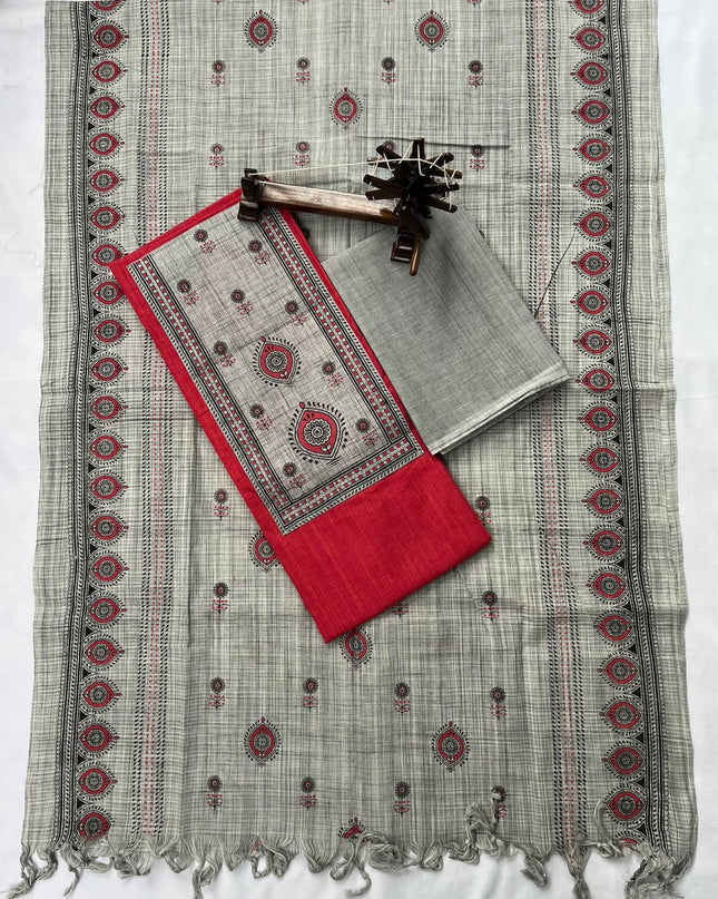 Pure Cotton Fabric Dress Material With Red Colour