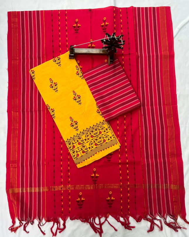 Pure Cotton Fabric Dress Material With Yellow Colour