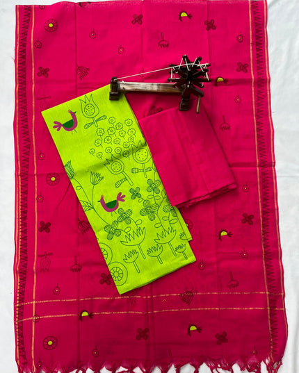 Pure Cotton Fabric Dress Material With Green Colour