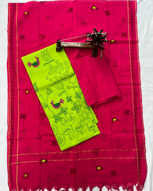 Pure Cotton Fabric Dress Material With Green Colour