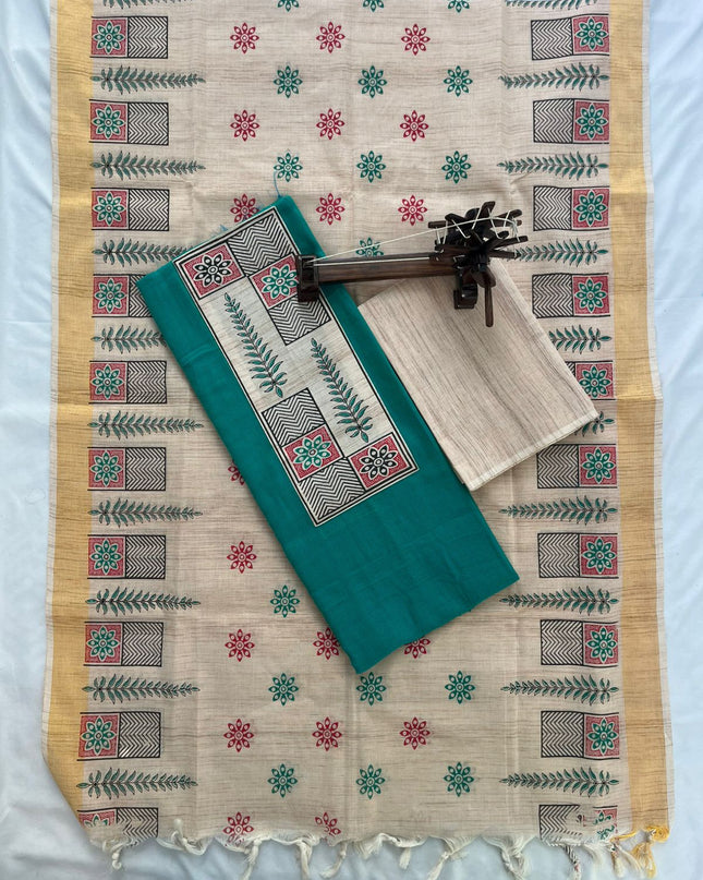 Pure Cotton Fabric Dress Material With Sea Blue Colour