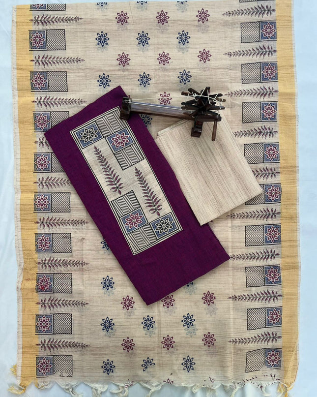 Pure Cotton Fabric Dress Material With Purple Colour
