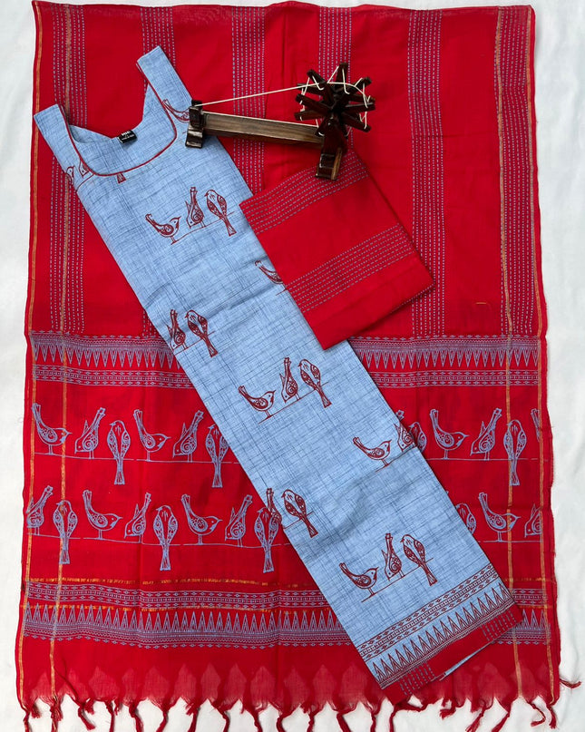 Stitched cotton dress with Full length Lining  Lavender Colour kalamkari design 3pc set