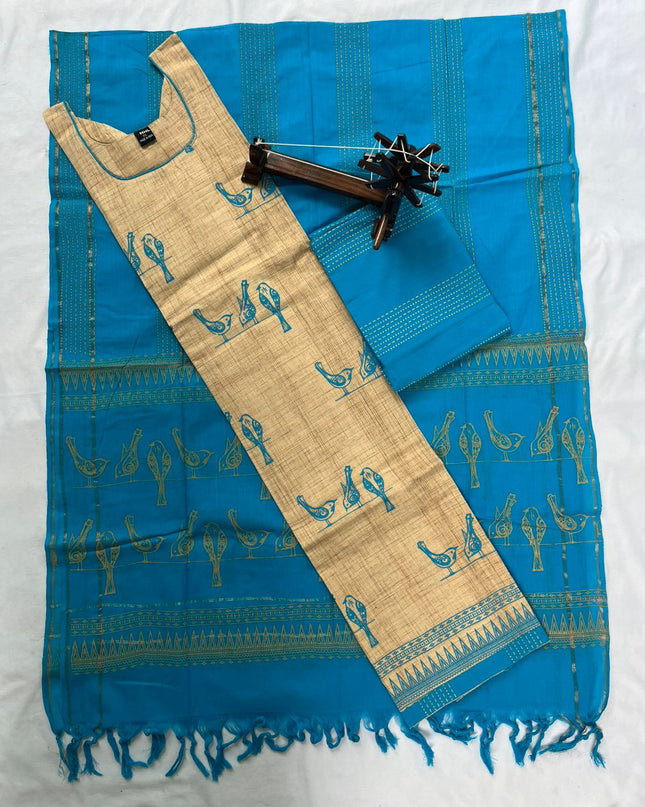 Stitched cotton dress with Full length Lining With Beasen Colour kalamkari design 3pc set