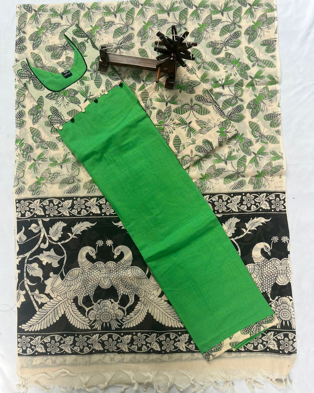 Stitched cotton dress with Full length Lining Pista Green Colour kalamkari design 3pc set