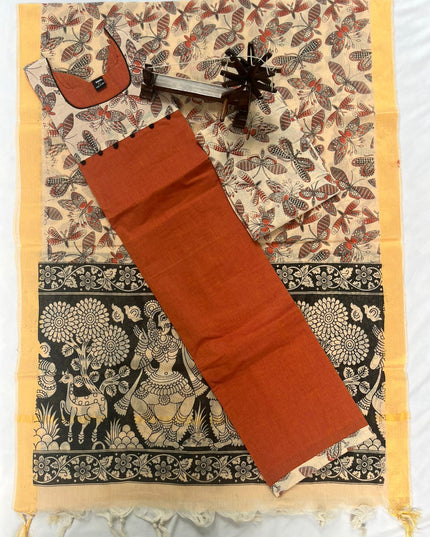 Stitched cotton dress with Full length Lining Pista Maroon Colour kalamkari design 3pc set