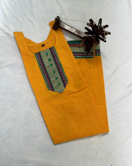Handloom Straight Cut Kurtis Without Lining With Yellow Color