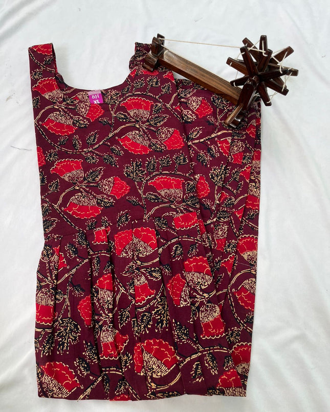 Hand Block Printed Pure Cotton Long Frocks With Red Color