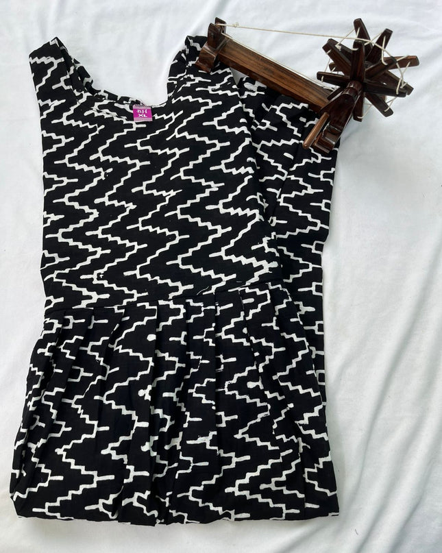 Hand Block Printed Pure Cotton Long Frocks With Black Color