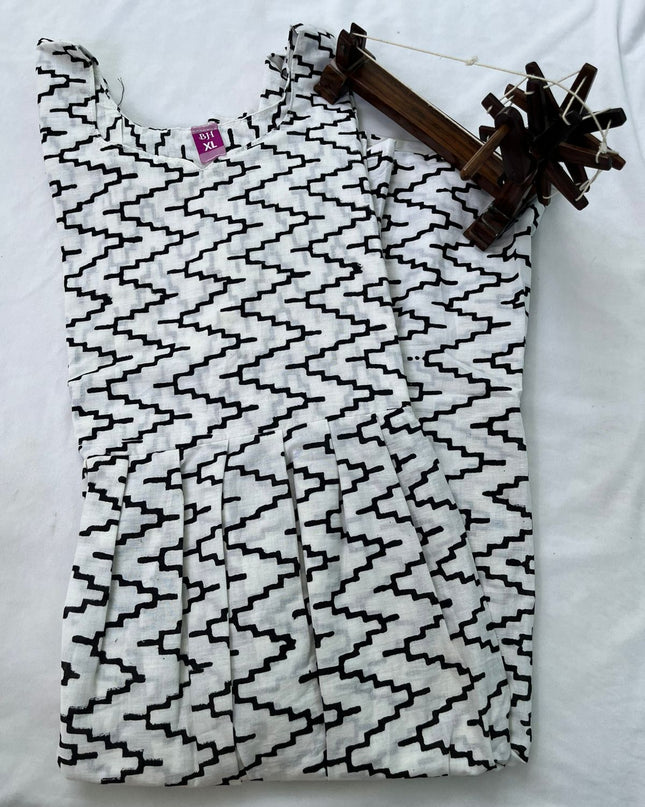 Hand Block Printed Pure Cotton Long Frocks With White Color
