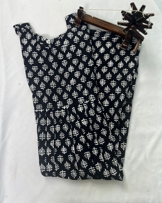 Hand Block Printed Pure Cotton Long Frocks With Black Color