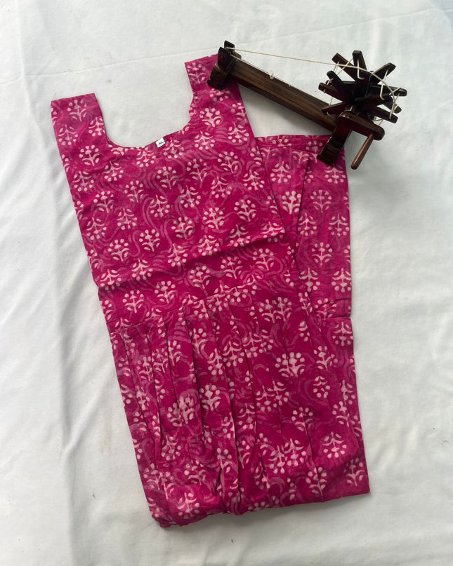 Hand Block Printed Pure Cotton Long Frocks With Pink Color