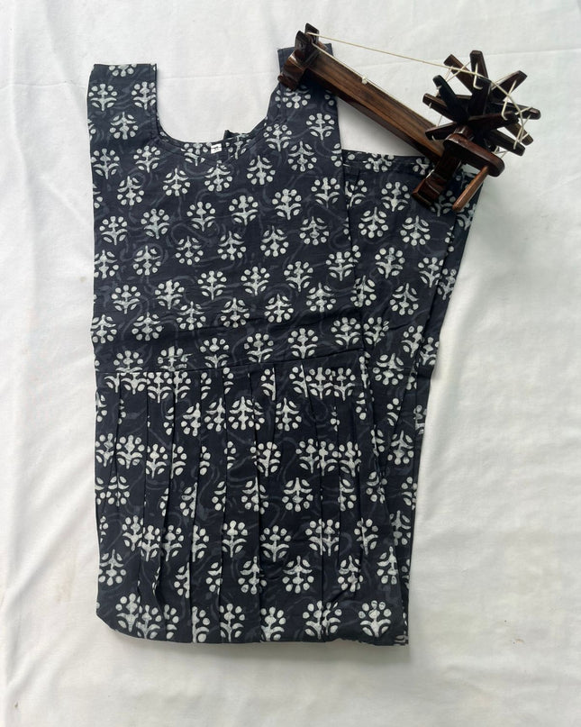Hand Block Printed Pure Cotton Long Frocks With Black Color