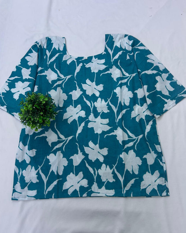 Children Mul Fabric Short Top Sky Blue with Floral print