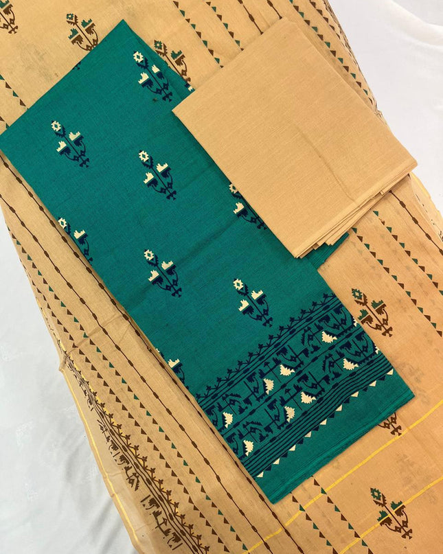 Cotton Dress Material with Brown Chunni