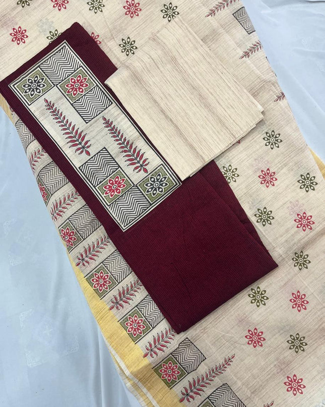 Cotton Dress Material with Maroon Color