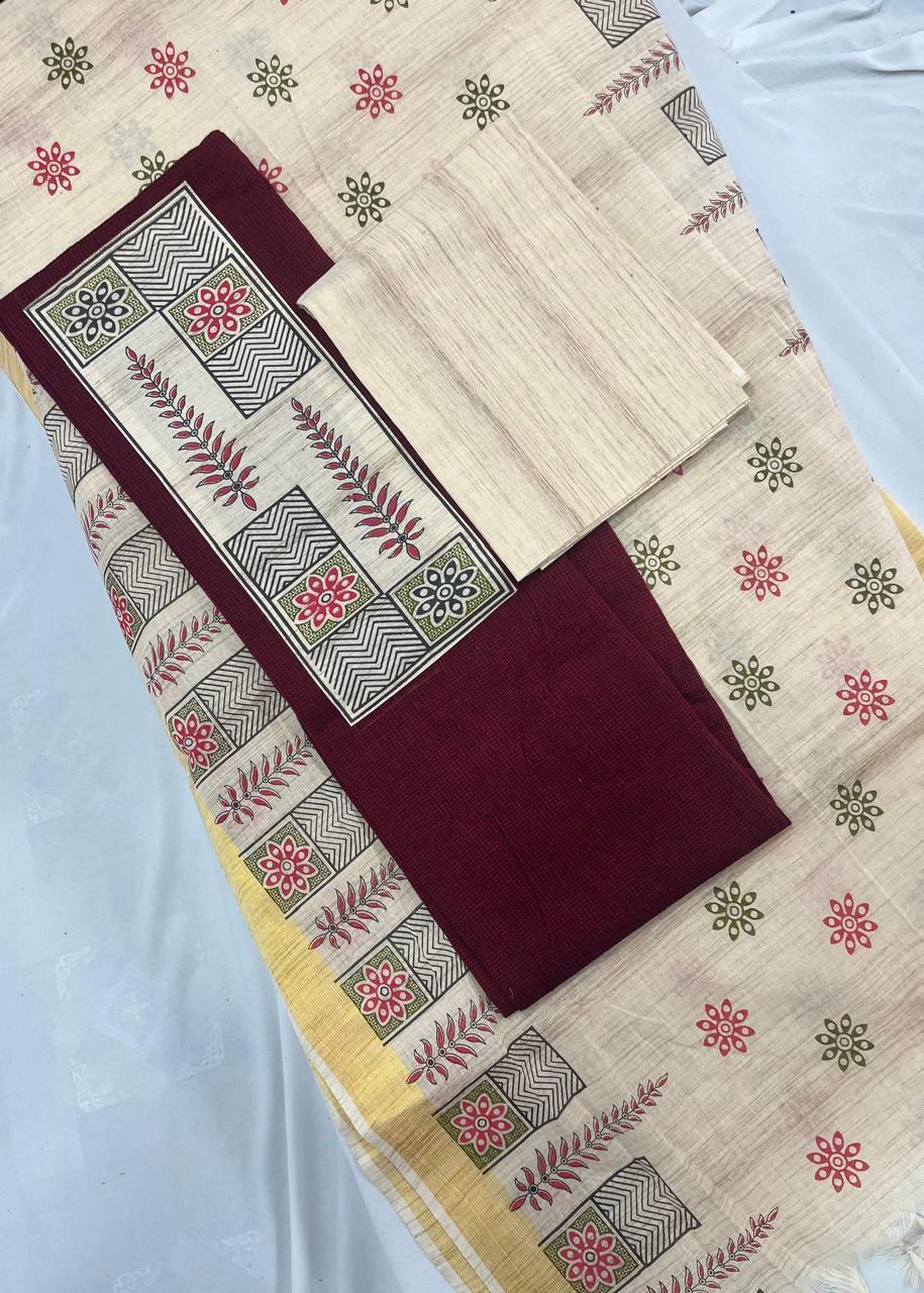 Cotton Dress Material with Maroon Color