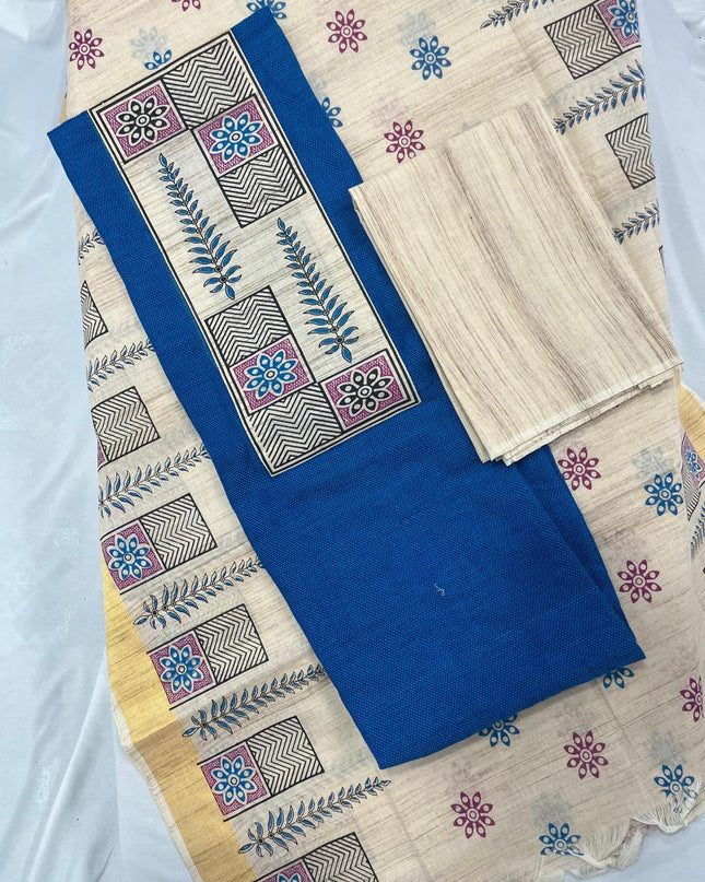 Cotton Dress Material with Royal Blue Color