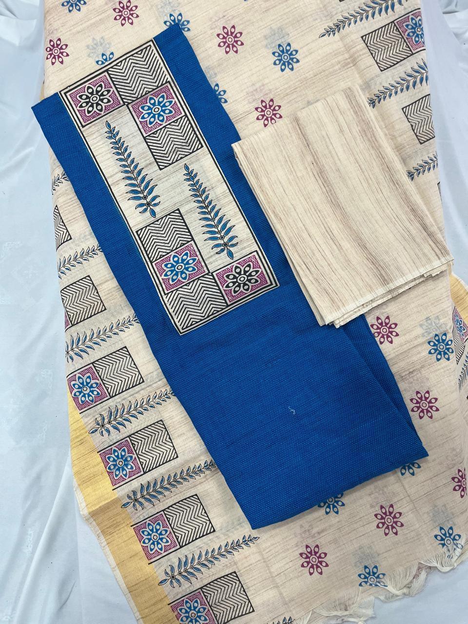 Cotton Dress Material with Royal Blue Color