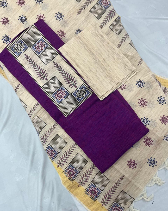 Cotton Dress Material with Purple Color