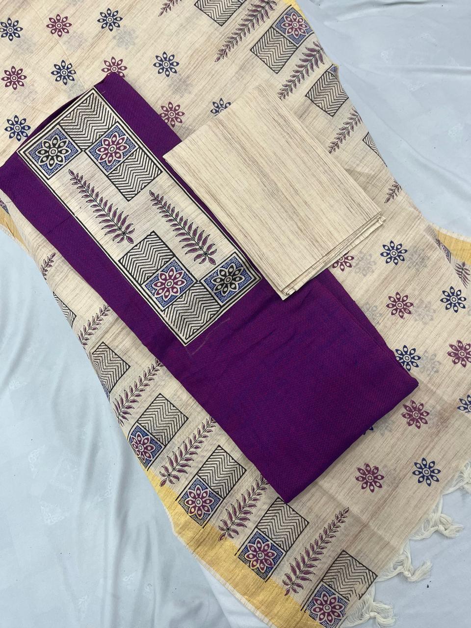 Cotton Dress Material with Purple Color